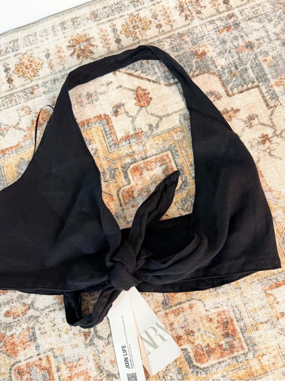 Zara linen blend halter bra top black NEW